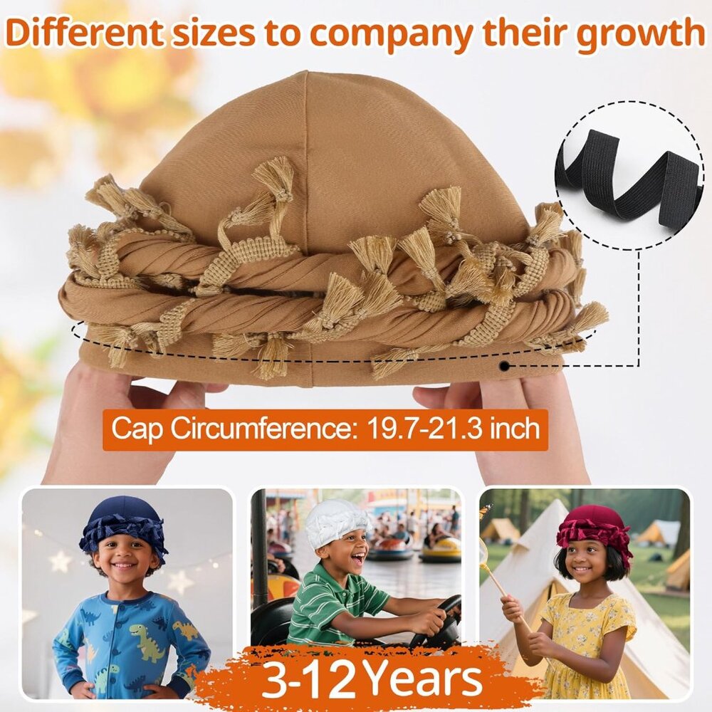 Turban Durag for Kids Boys Girls Silk Satin Lined Turban Beanies Pre-Tied Head W - Picture 2 of 7